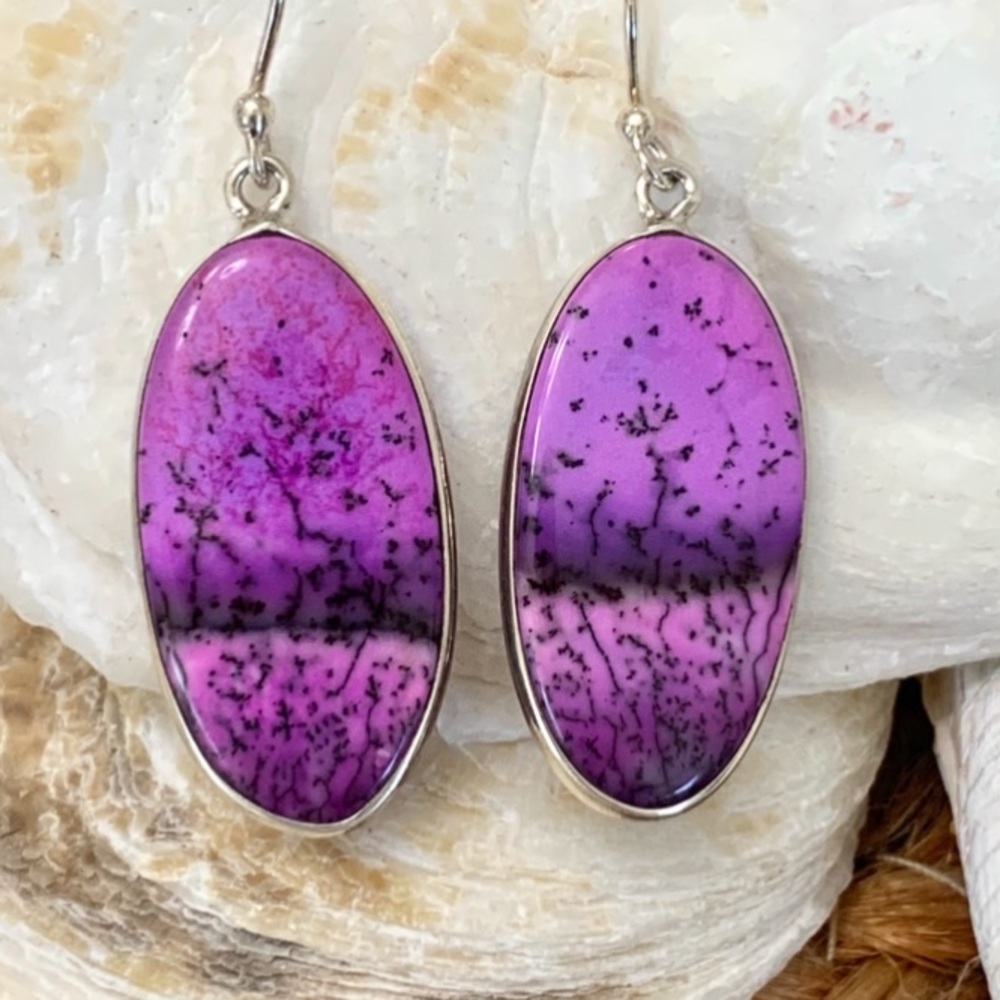 Malibu Sunset Purple Scenic Dendritic Opal Sterling Silver Earrings